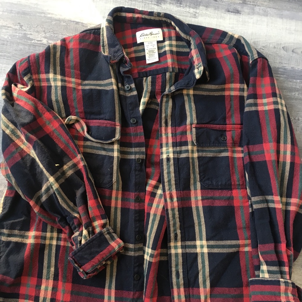 eddie bouer cotton navy flannel